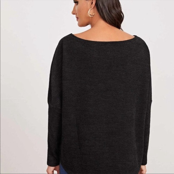 Black Drop Shoulder Solid Sweater - Picture 3 of 4